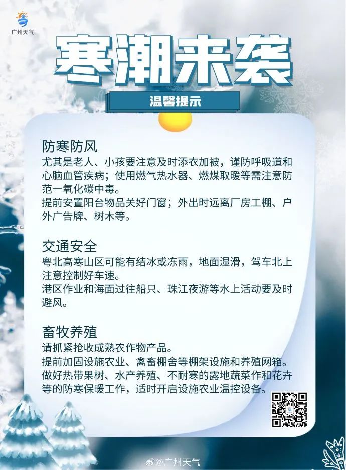 【温馨提醒】最猛降温？刚刚，广州发布重大天气预警提示！
